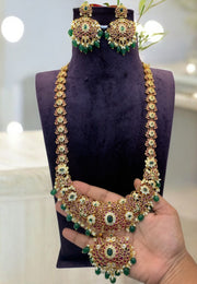 Beautiful jadav kundan stone long haram with green beads